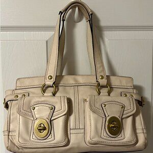 Large Coach zippered baguette tote, two pocket with toggles.